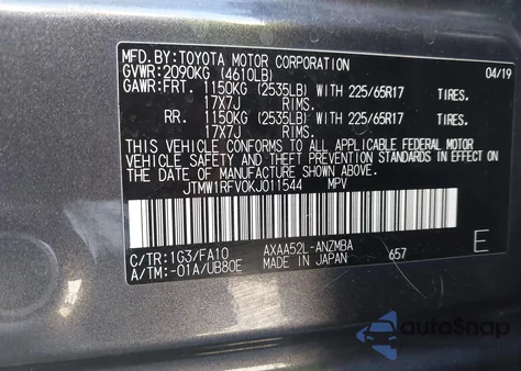 2019 Toyota Rav4 Xle from USA, damaged, VIN JTMW1RFV0KJ011544